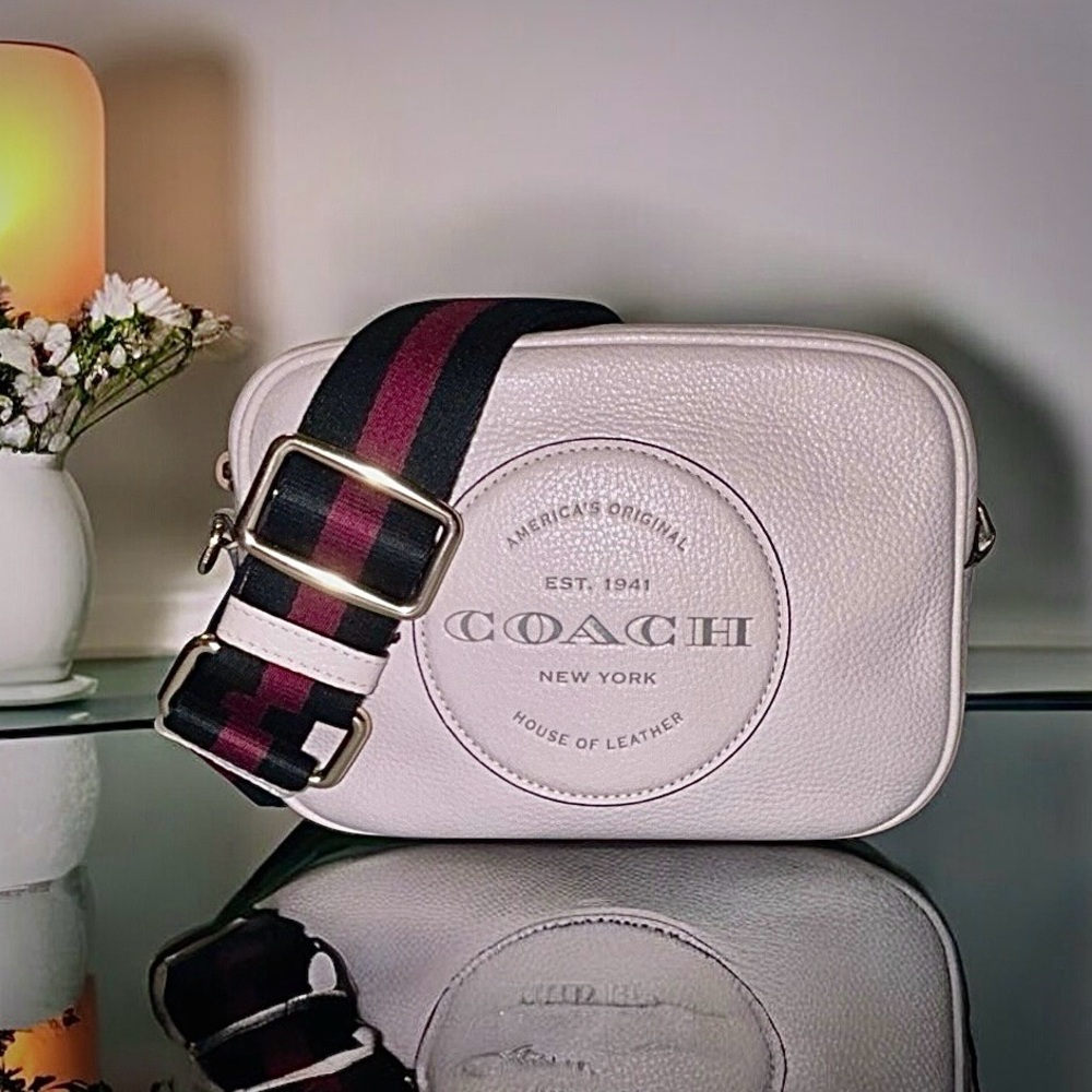 Coach Cream Crossbody Bag with Black and Burgundy Stripe Strap - Picture 16 of 16